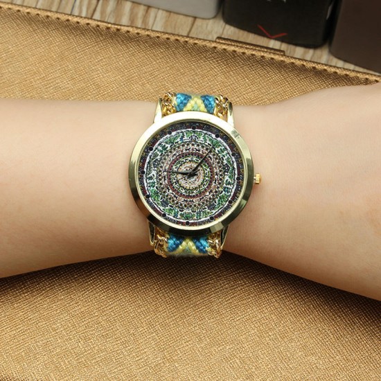 Custom Folk Women Watch Kaleidoscope Pattern Alloy Case Casual Retro Quartz Wrist Watch