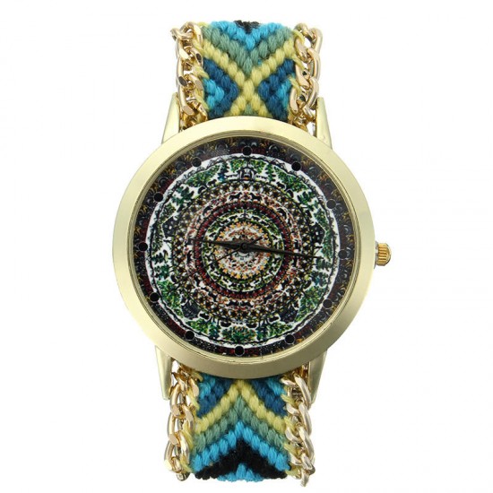 Custom Folk Women Watch Kaleidoscope Pattern Alloy Case Casual Retro Quartz Wrist Watch