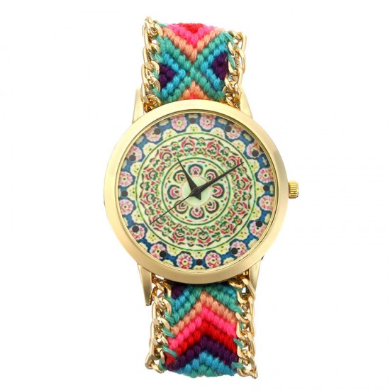 Custom Folk Women Watch Kaleidoscope Pattern Alloy Case Casual Retro Quartz Wrist Watch