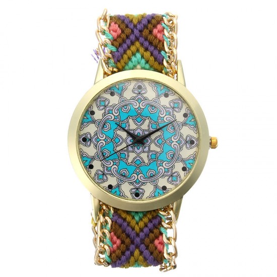 Custom Folk Women Watch Kaleidoscope Pattern Alloy Case Casual Retro Quartz Wrist Watch