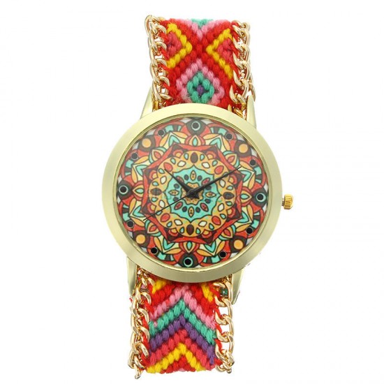 Custom Folk Women Watch Kaleidoscope Pattern Alloy Case Casual Retro Quartz Wrist Watch