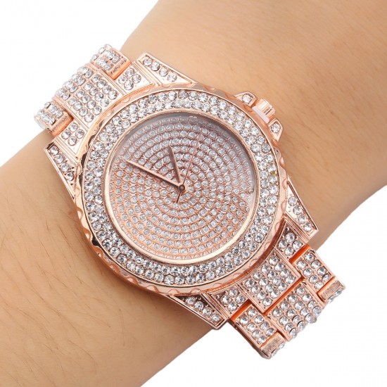 DEFFRUN Luxury Diamond Crystals Smooth Surface Women Quartz Watch