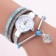 DUOYA D254 Crystal Pendant Women Bracelet Watch Retro Style Leather Strap Quartz Watch