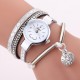 DUOYA D254 Crystal Pendant Women Bracelet Watch Retro Style Leather Strap Quartz Watch