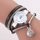 DUOYA D254 Crystal Pendant Women Bracelet Watch Retro Style Leather Strap Quartz Watch