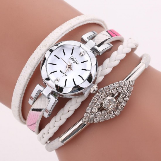 DUOYA D256 Retro Style Women Bracelet Watch Diamond Gift Leather Strap Quartz Watch