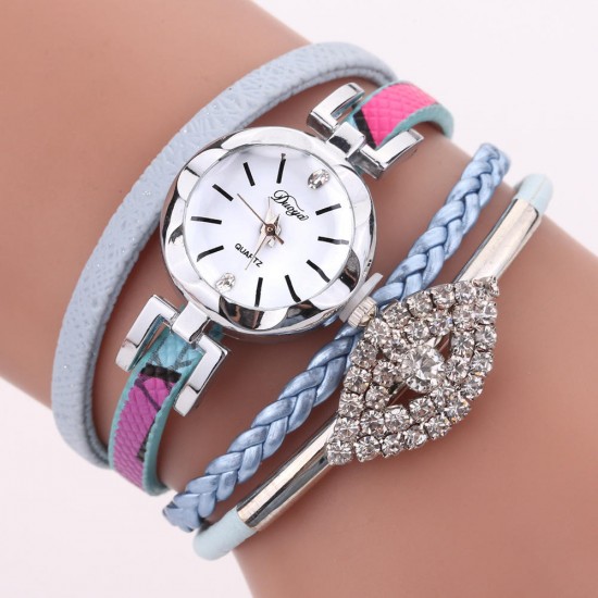 DUOYA D256 Retro Style Women Bracelet Watch Diamond Gift Leather Strap Quartz Watch