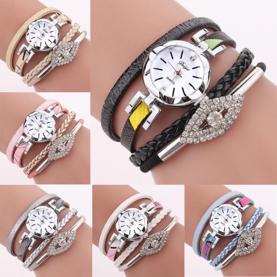 DUOYA D256 Retro Style Women Bracelet Watch Diamond Gift Leather Strap Quartz Watch