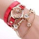 DUOYA Retro Style Pendant Bracelet Watch Rose Gold Case Leather Strap Quartz Watches