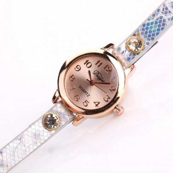 DUOYA Retro Style Pendant Bracelet Watch Rose Gold Case Leather Strap Quartz Watches