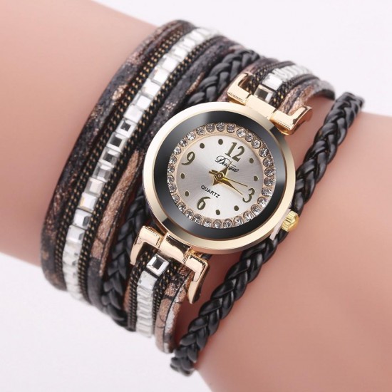 DUOYA Women Leather Band Winding Analog Laides Dress Bracelet Quartz Watch