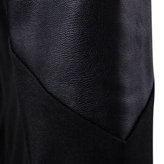 Asymmetric Tilt Inclined Zipper Placket Splicing Leather Sleeve Stand Collar Stylish Jacket for Men