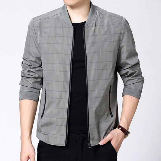 Autumn Casual Stand Collar Printing Zipper Pockets Jackets for Men