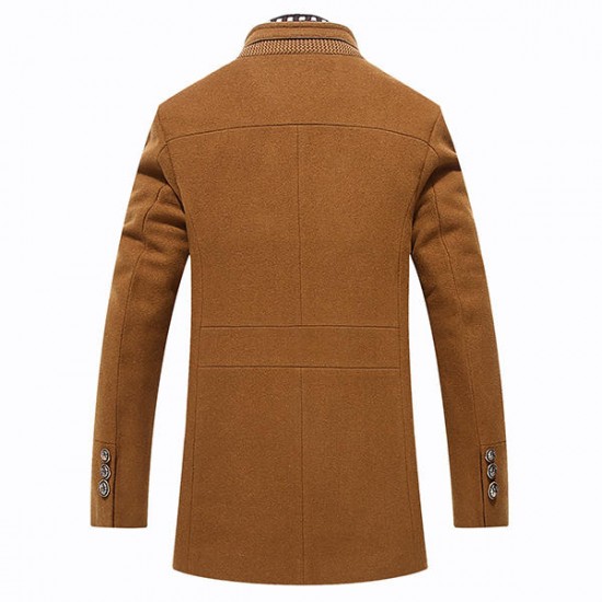 Autumn Winter Casual Slim Fit Stand Collar Scarf Detachable Stylish Woolen Overcoat Jacket for Men