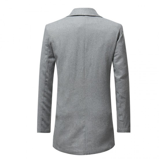 Mens Solid Color Suit Collar Fashion Single-Breasted Casual Suit Trench Coats