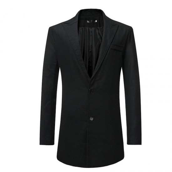 Mens Solid Color Suit Collar Fashion Single-Breasted Casual Suit Trench Coats