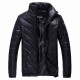 Mens Stand Collar Warm Black Solid Color Fashion Jacket Polyester Coat