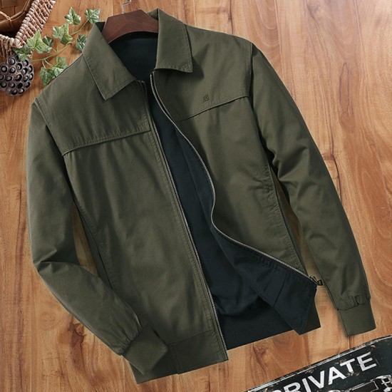 Mens Turn Down Collar Casual Busniess Spring Autumn Jacket Solid Color Coat