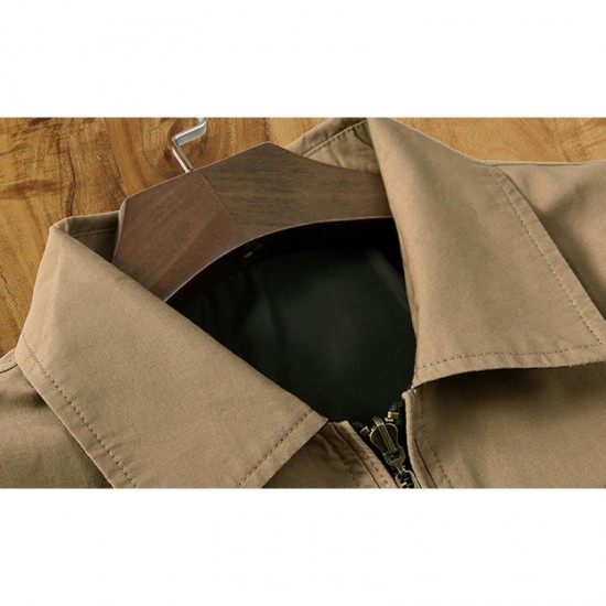 Mens Turn Down Collar Casual Busniess Spring Autumn Jacket Solid Color Coat