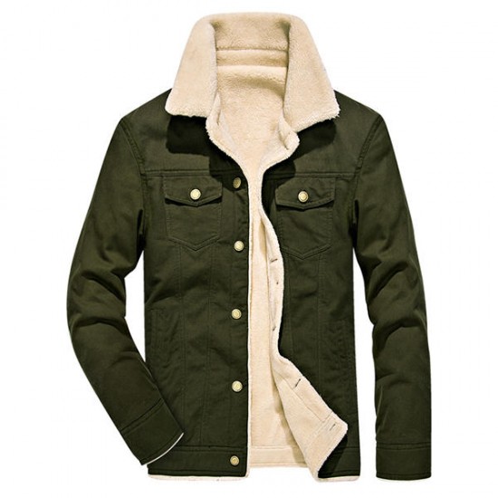Winter Fleece Lining Thick Warm Lapel Single Breasted Jackets for Men