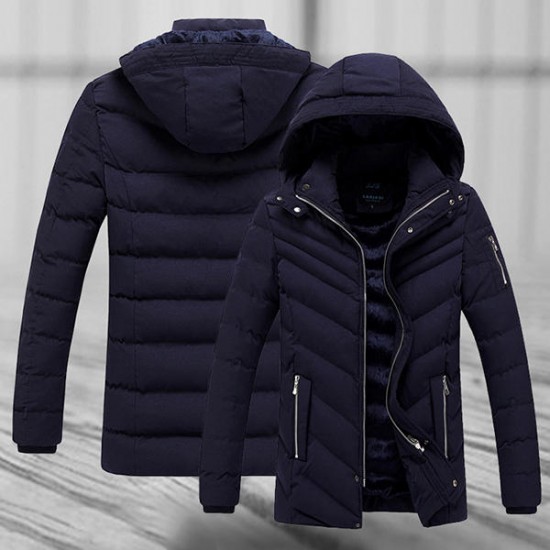 Cotton Padde Thick Warm Hooded Zipper Wintre Quilted Jacket Coat for Men