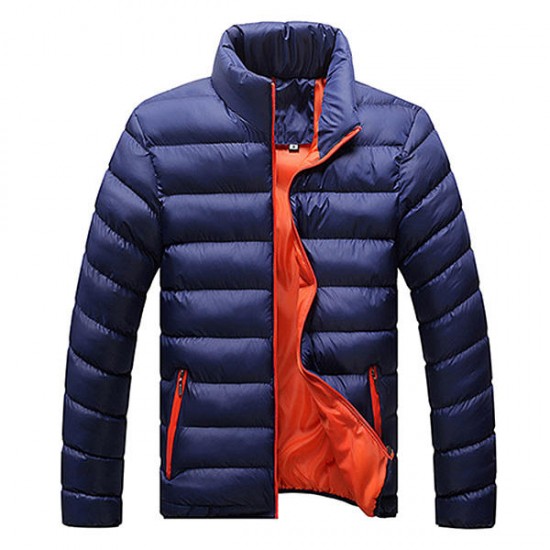 Men Winter Windproof Stand Collar Zipper Cozy Warm Cotton Jacket Casual Coat