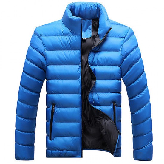 Men Winter Windproof Stand Collar Zipper Cozy Warm Cotton Jacket Casual Coat