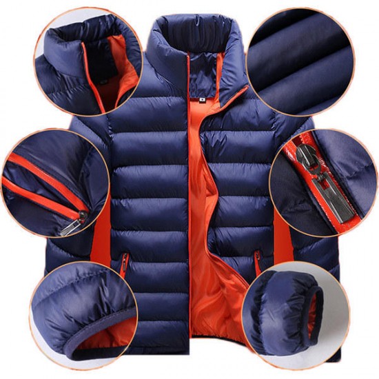 Men Winter Windproof Stand Collar Zipper Cozy Warm Cotton Jacket Casual Coat