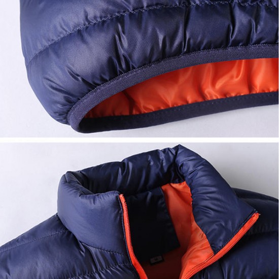 Men Winter Windproof Stand Collar Zipper Cozy Warm Cotton Jacket Casual Coat