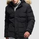 Mens Detachable Furry Hood Thick Warm Winter Padded Jacket Parka