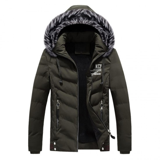 Mens Hooded Down Cotton Padded Solid Color Jacket Winter Thick Warm Short Parka