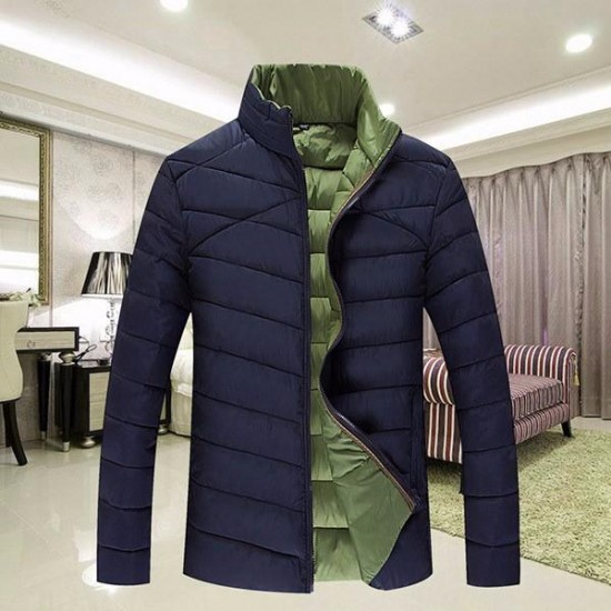 Mens Plus Size S-6XL Winter Warm Zipper Stand Collar Padded Jacket