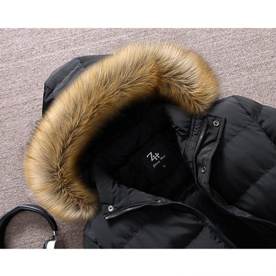 Mens Winter Furry Hood Thick Warm Padded Jacket