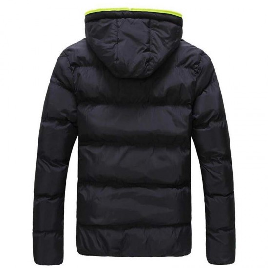 Mens Winter Thermal Contrast Color Outdoor Warm Hooded Padded Jacket