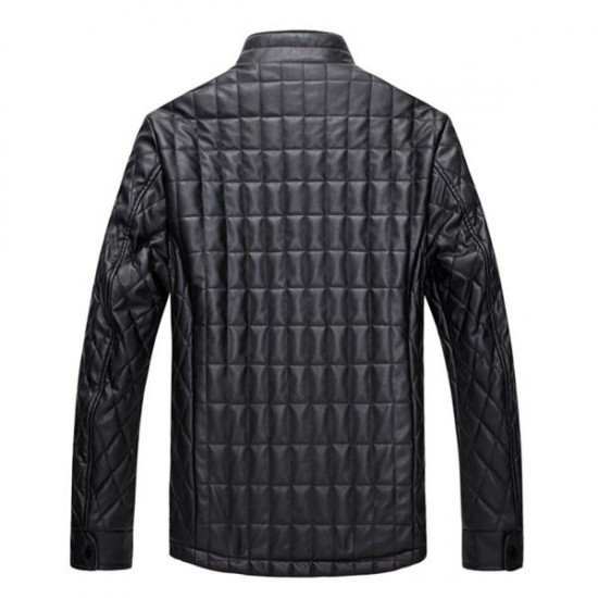 Autumn Winter Fashion Men's PU Leather Jacket Plush Thick Warm Jacket Casual Stand Collar Coat