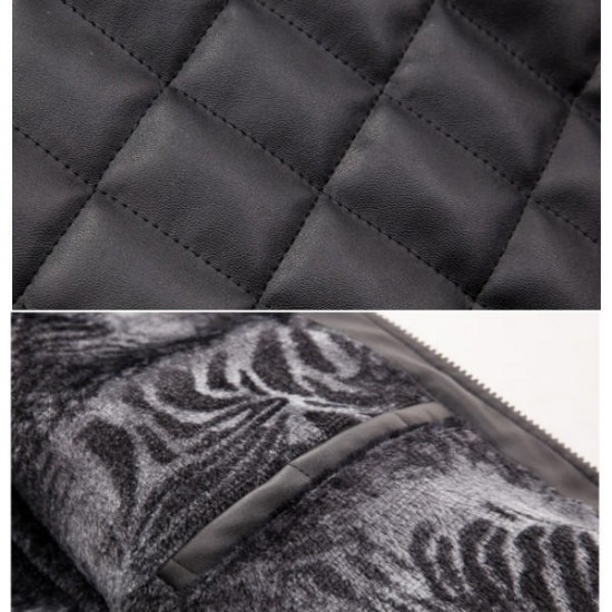 Autumn Winter Fashion Men's PU Leather Jacket Plush Thick Warm Jacket Casual Stand Collar Coat
