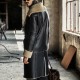 ChArmkpR Mens Mid-long Winter Thick Black Faux Leather Shearling Jacket