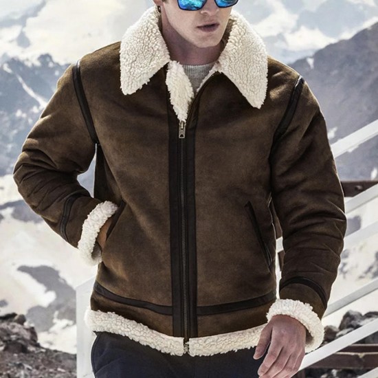ChArmkpR Mens Winter Casual Thick Zipper Warm Coat Shearling Jacket
