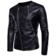 Diagonal Double Zipper O Neck PU Faux Leather Jacket for Men