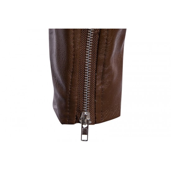 Diagonal Double Zipper O Neck PU Faux Leather Jacket for Men