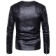 Diagonal Double Zipper O Neck PU Faux Leather Jacket for Men