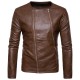 Diagonal Double Zipper O Neck PU Faux Leather Jacket for Men