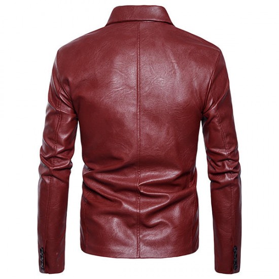 Fashion Personality Lapel Oblique Zipper Irregular Hem Slim PU Faux Leather Jacket for Men