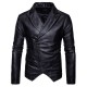 Fashion Personality Lapel Oblique Zipper Irregular Hem Slim PU Faux Leather Jacket for Men