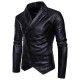 Fashion Personality Lapel Oblique Zipper Irregular Hem Slim PU Faux Leather Jacket for Men