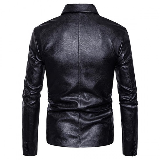 Fashion Personality Lapel Oblique Zipper Irregular Hem Slim PU Faux Leather Jacket for Men