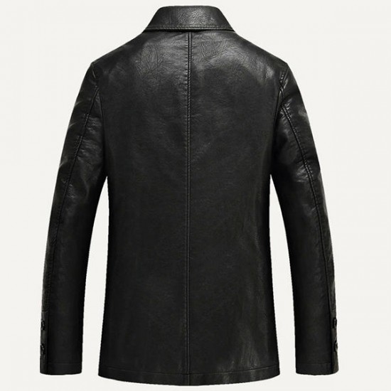 Faux Leather Jackets Winter Plus Thick Single-breasted PU Business Casual Blazers for Men