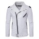 Men Zipper Buckle Turn-down Collar Leather Jacket