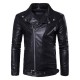 Men Zipper Buckle Turn-down Collar Leather Jacket