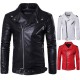 Men Zipper Buckle Turn-down Collar Leather Jacket